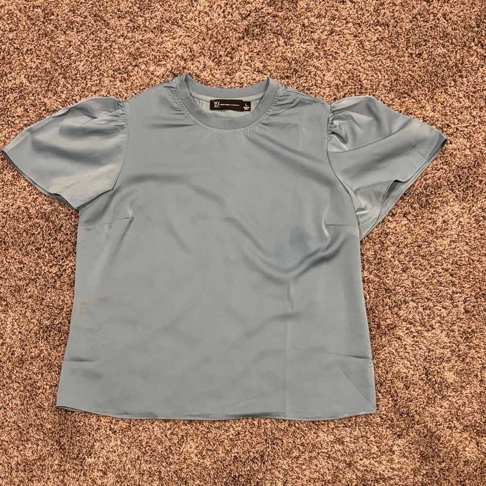 New York & Company Sky Blue Puff Sleeve Blouse